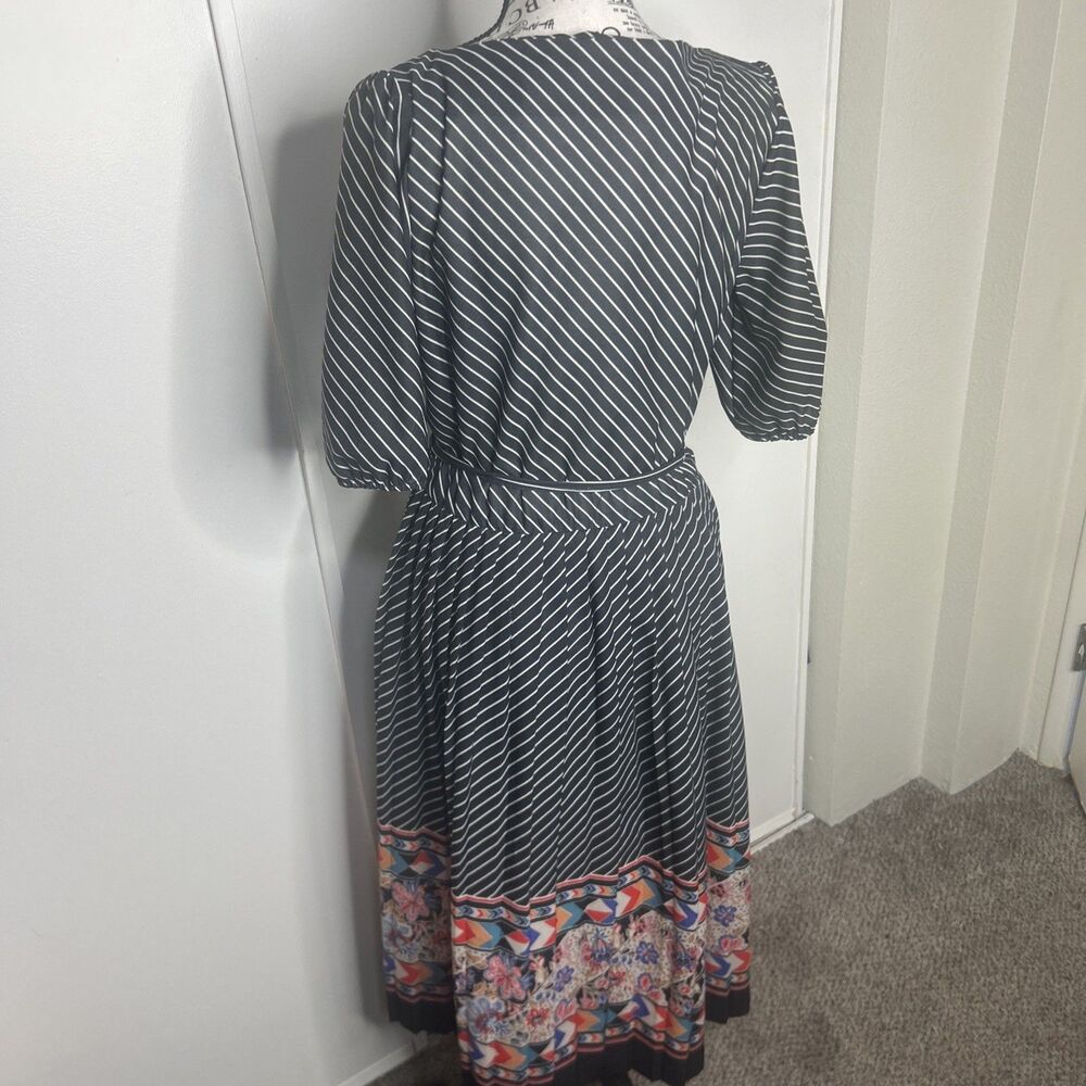 Vintage 80s Midi Dress In 1950s Style Pleated Puff Sleeve - Picture 6 of 12
